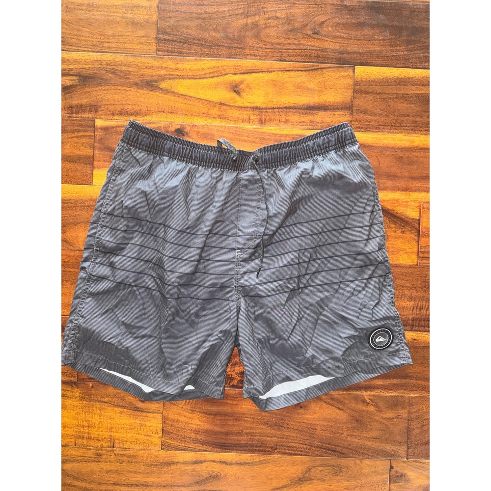 Quiksilver Mens Swim Trunks Shorts Gray Stripe Elastic Waist Pockets Size XL